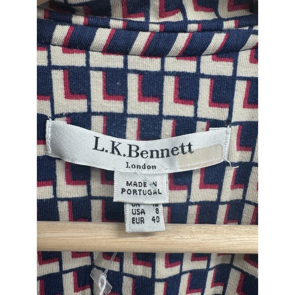 L.K. Bennett Wrap Dress Womens 8 Navy Cream Geometric Print Long Sleeve Midi - Picture 9 of 11